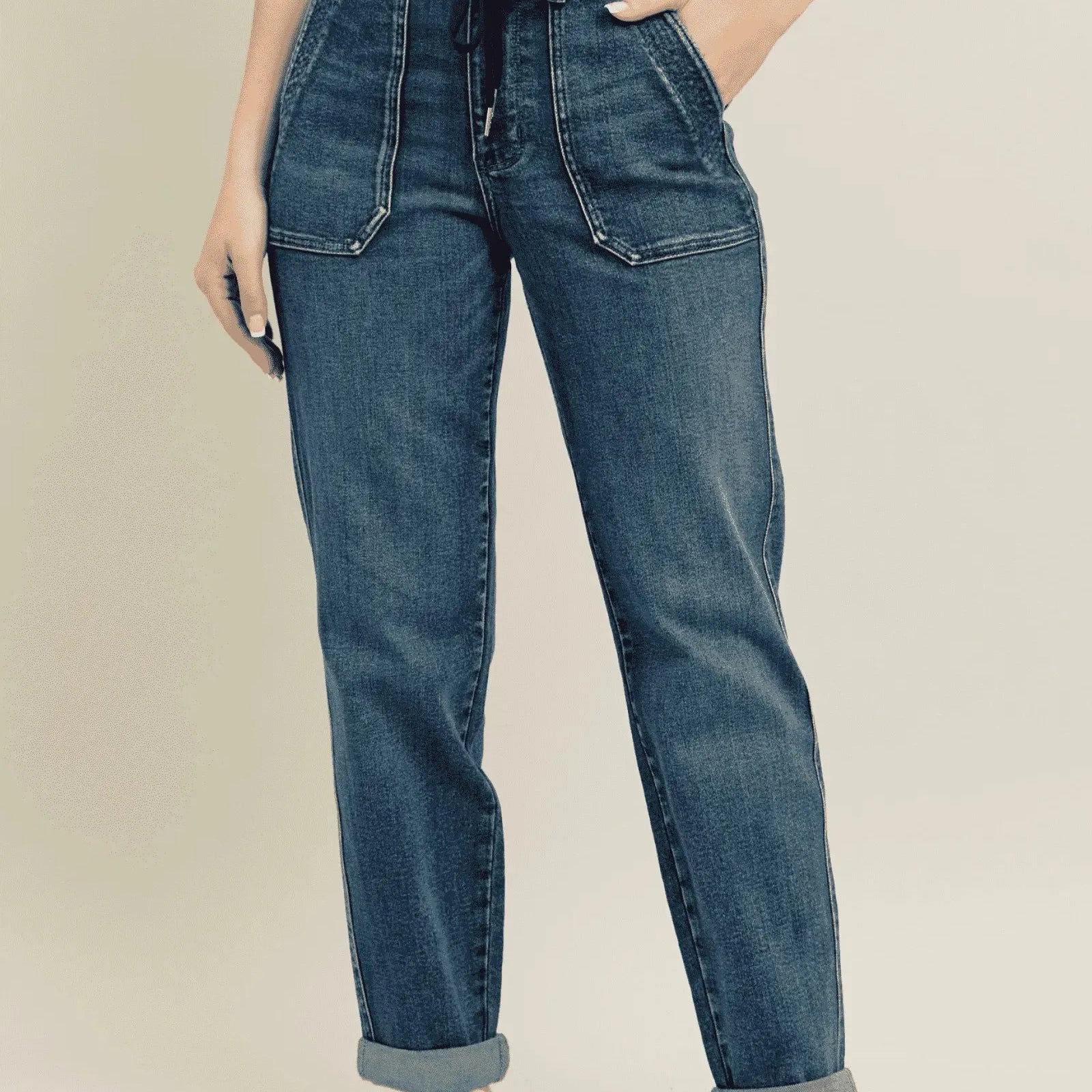 Tie It Up: Judy Blue Vintage Wash Drawstring Boyfriend Jeans-Women's Jeans-Shop Z & Joxa