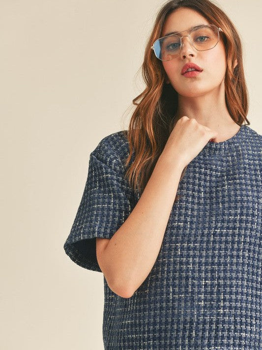 Timeless Fashion Boxy Boucle Top in Navy Blue-Women's Shirts & Tops-Shop Z & Joxa