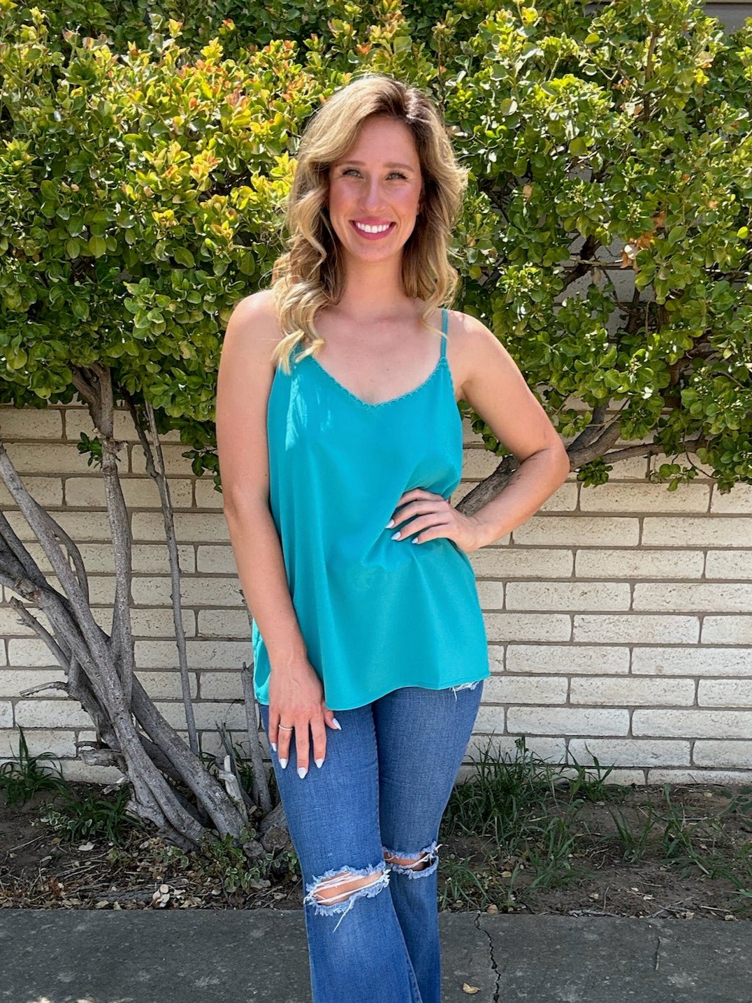 Turquoise Beauty Scalloped Cami Tank Top-Women's Shirts & Tops-Shop Z & Joxa