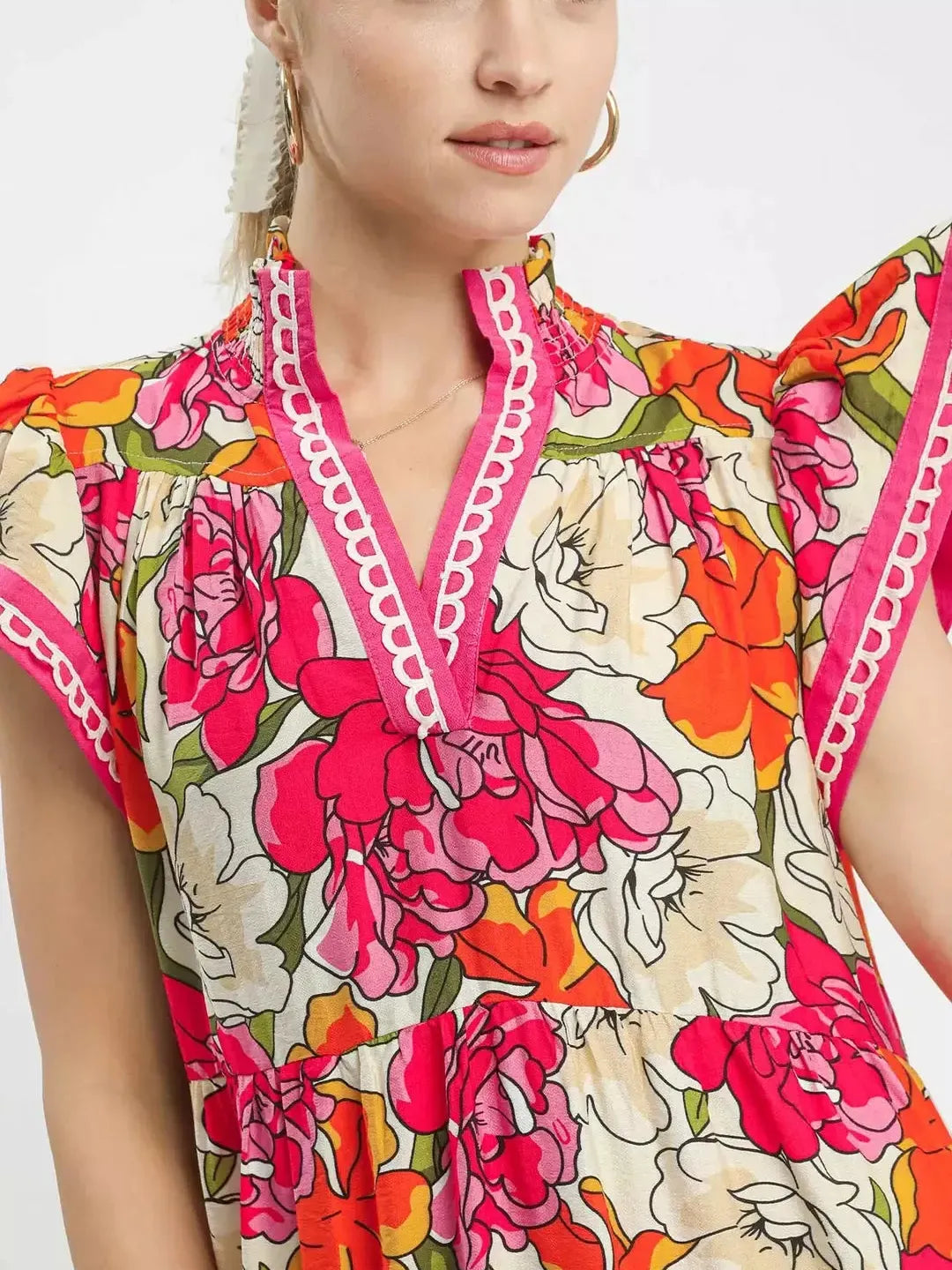 Umgee Berry Bloom Bold Floral Tiered Midi Dress-Women's Dresses-Shop Z & Joxa