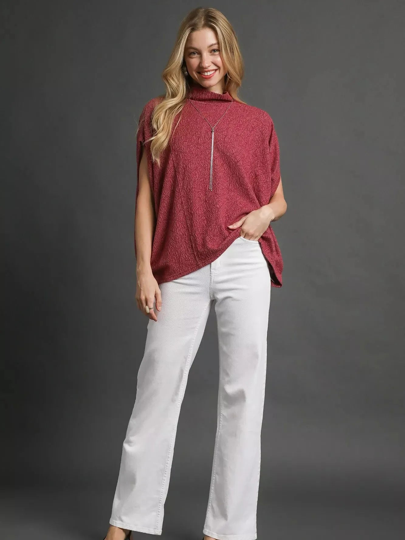 Umgee Berry Haze Textured Dohlman Sleeve Relaxed Top-Women's Shirts & Tops-Shop Z & Joxa