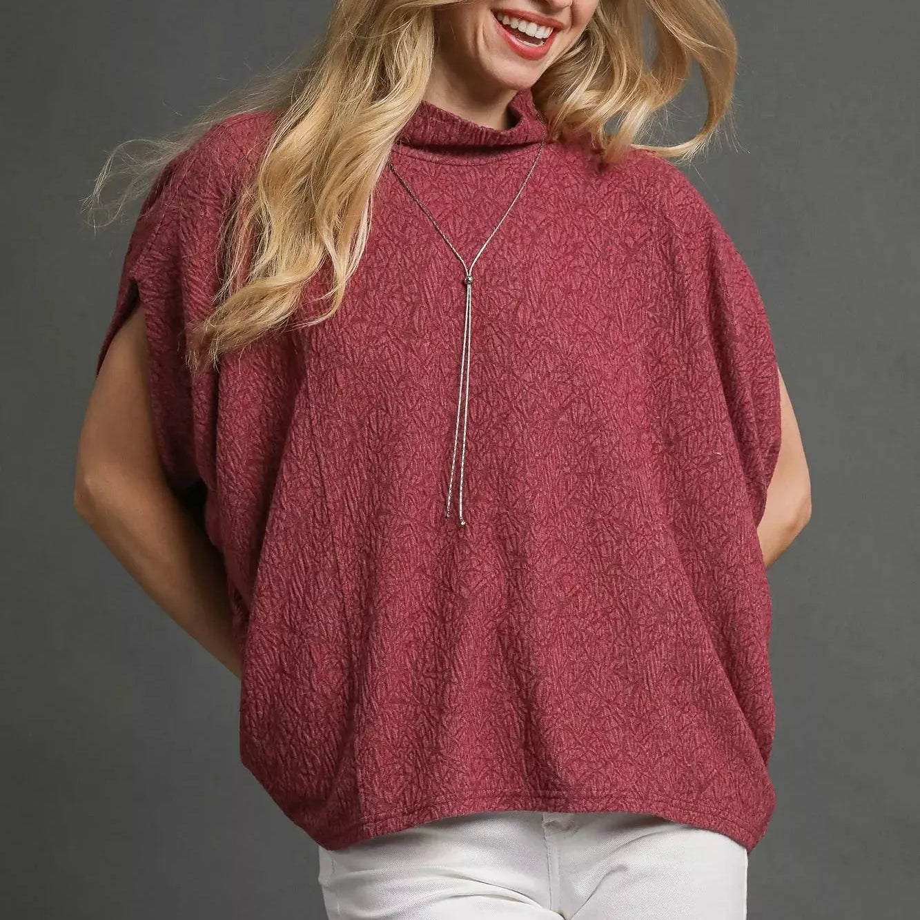 Umgee Berry Haze Textured Dohlman Sleeve Relaxed Top-Women's Shirts & Tops-Shop Z & Joxa