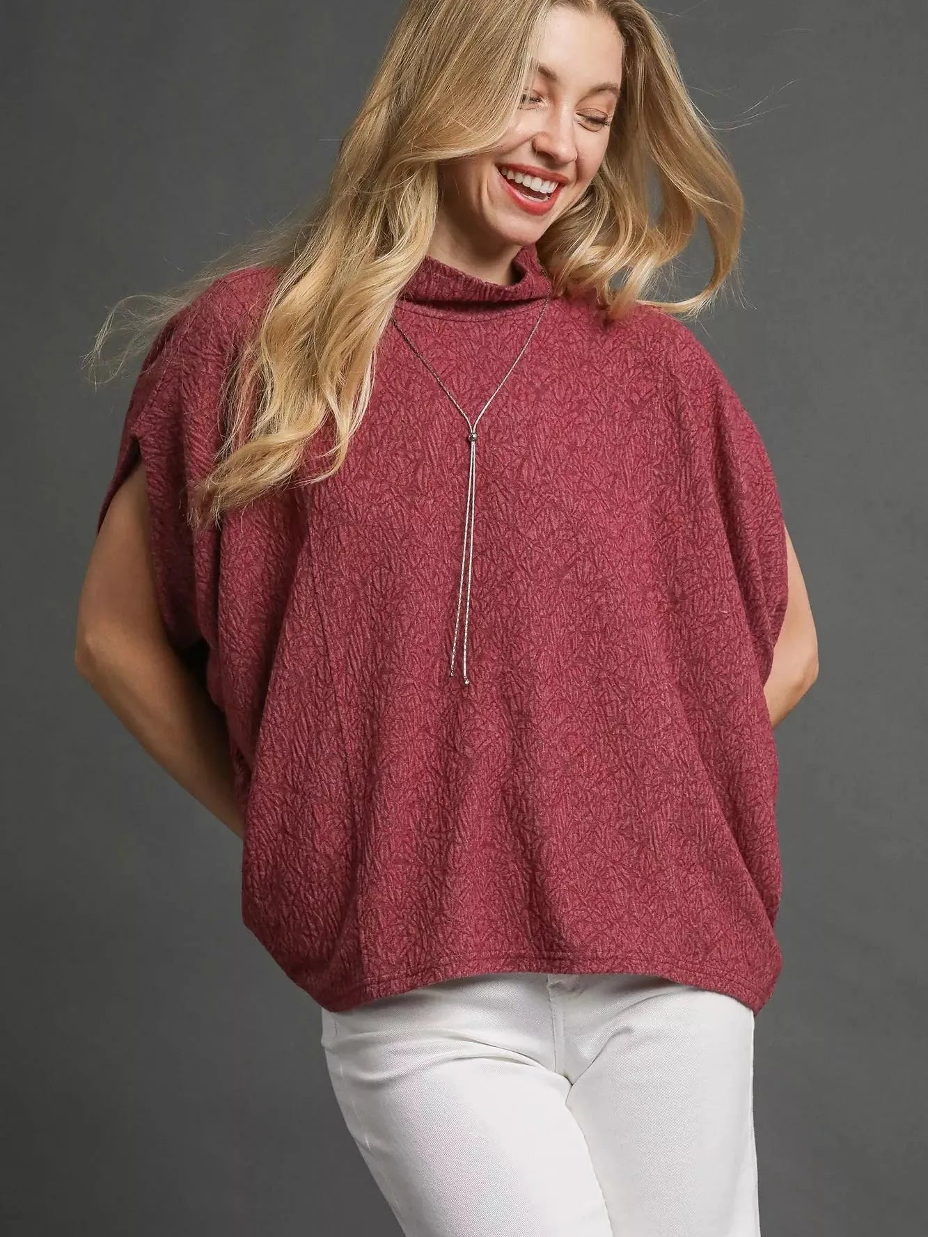 Umgee Berry Haze Textured Dohlman Sleeve Relaxed Top-Women's Shirts & Tops-Shop Z & Joxa