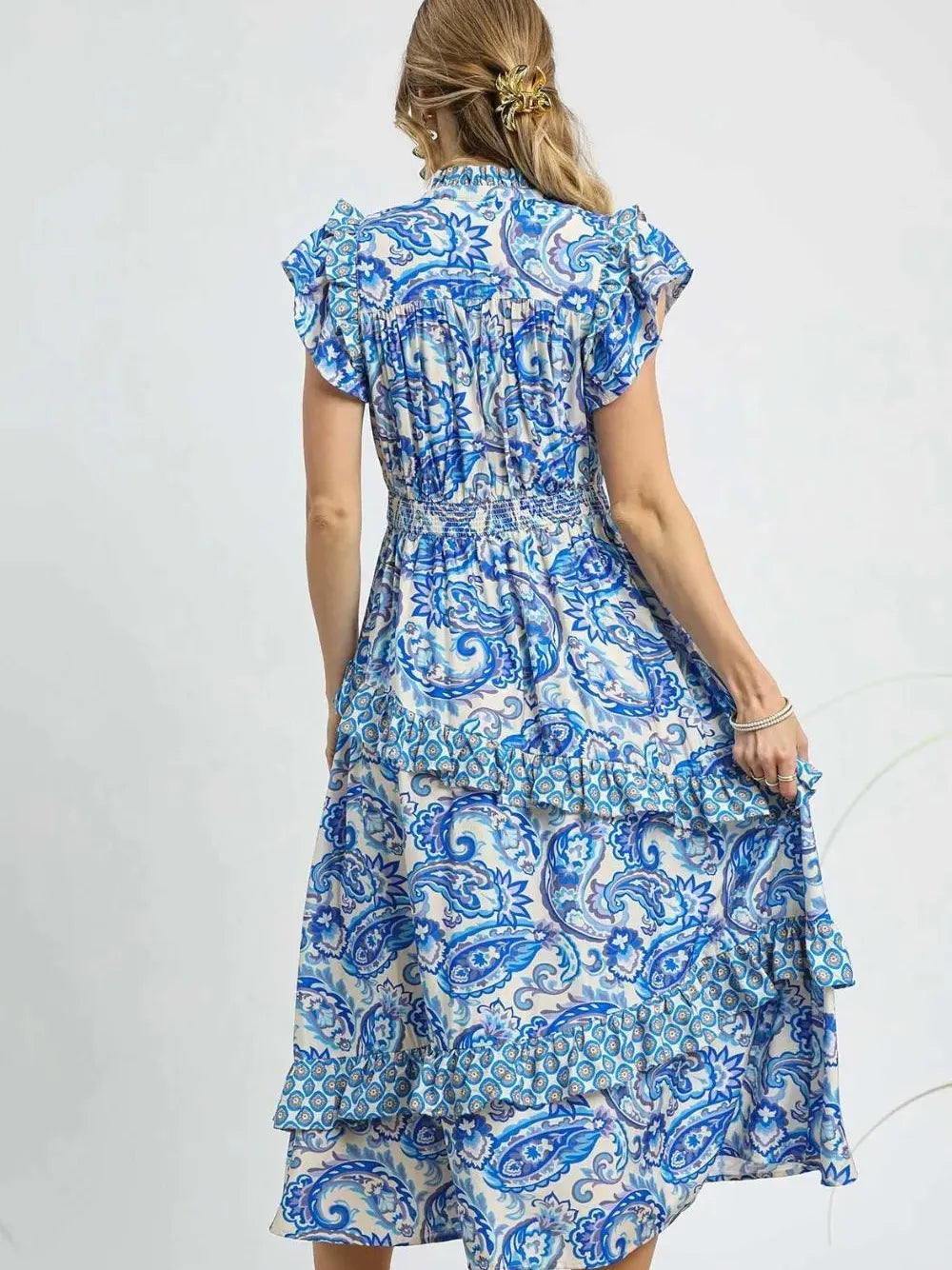 Umgee Bluebell Dream Paisley Print Ruffle Sleeve Midi Dress-Women's Dresses-Shop Z & Joxa