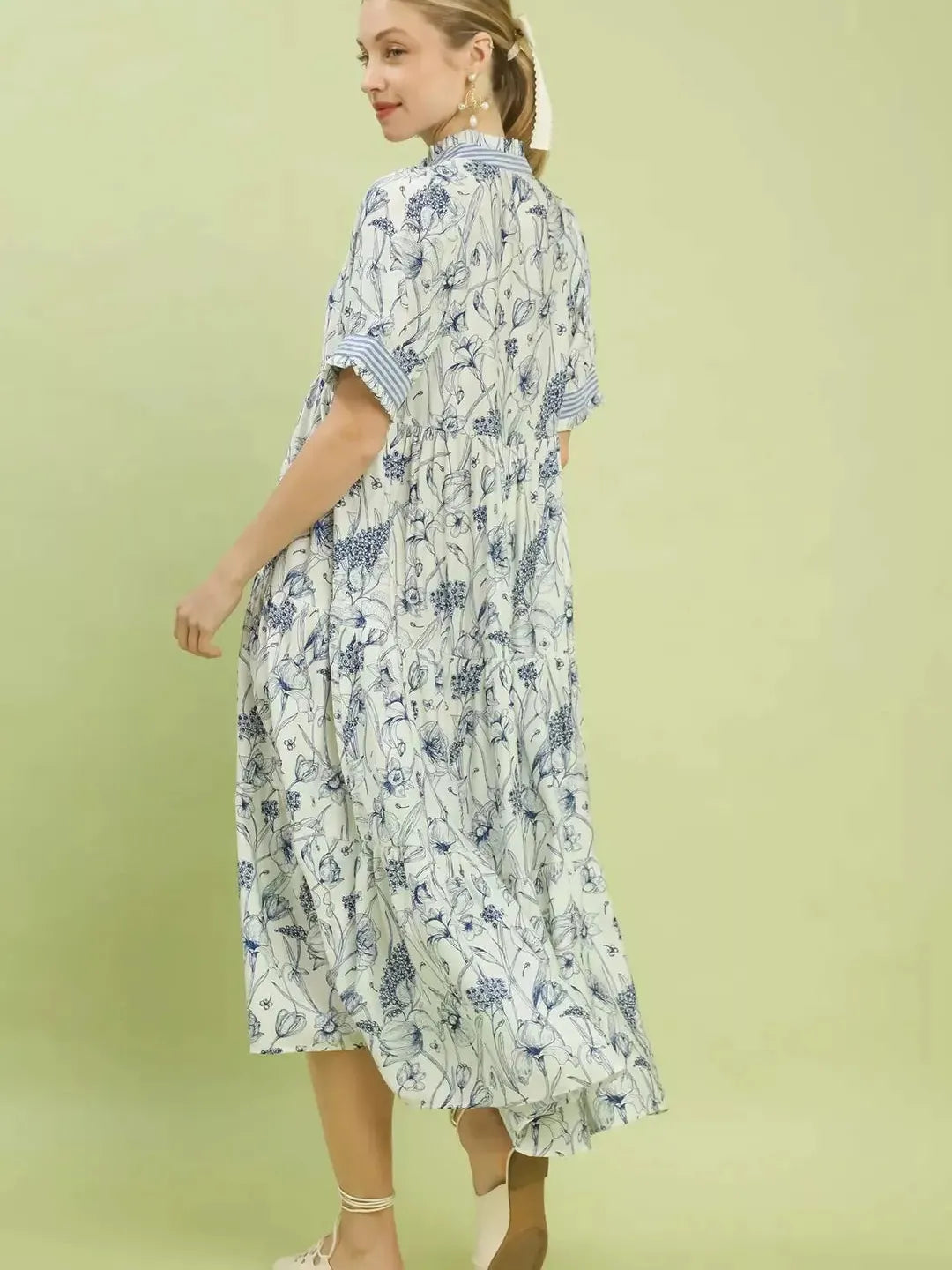 Umgee Bluebell Reverie Floral Tiered Midi Dress with Ruffles-Women's Dresses-Shop Z & Joxa