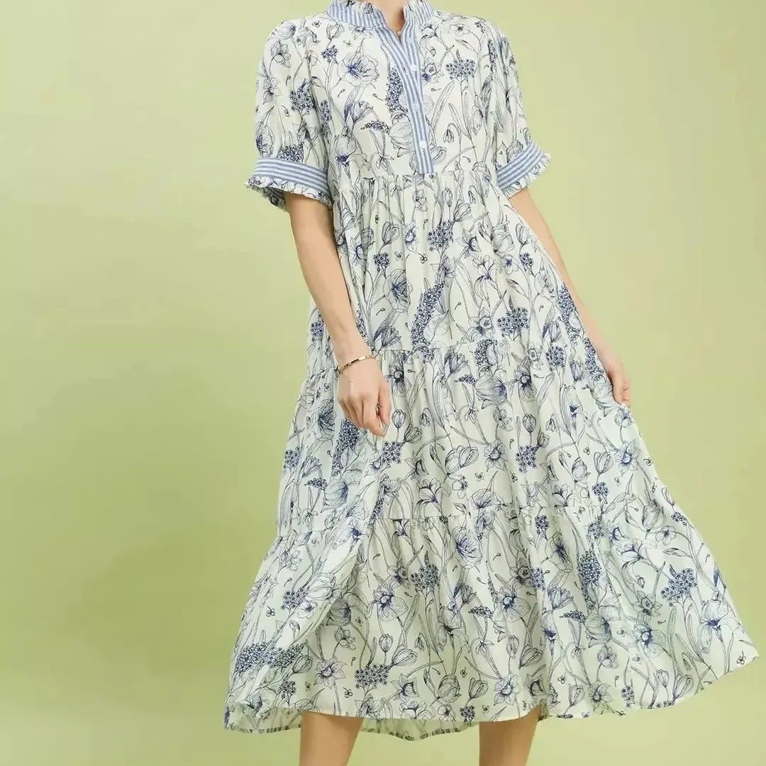 Umgee Bluebell Reverie Floral Tiered Midi Dress with Ruffles-Women's Dresses-Shop Z & Joxa