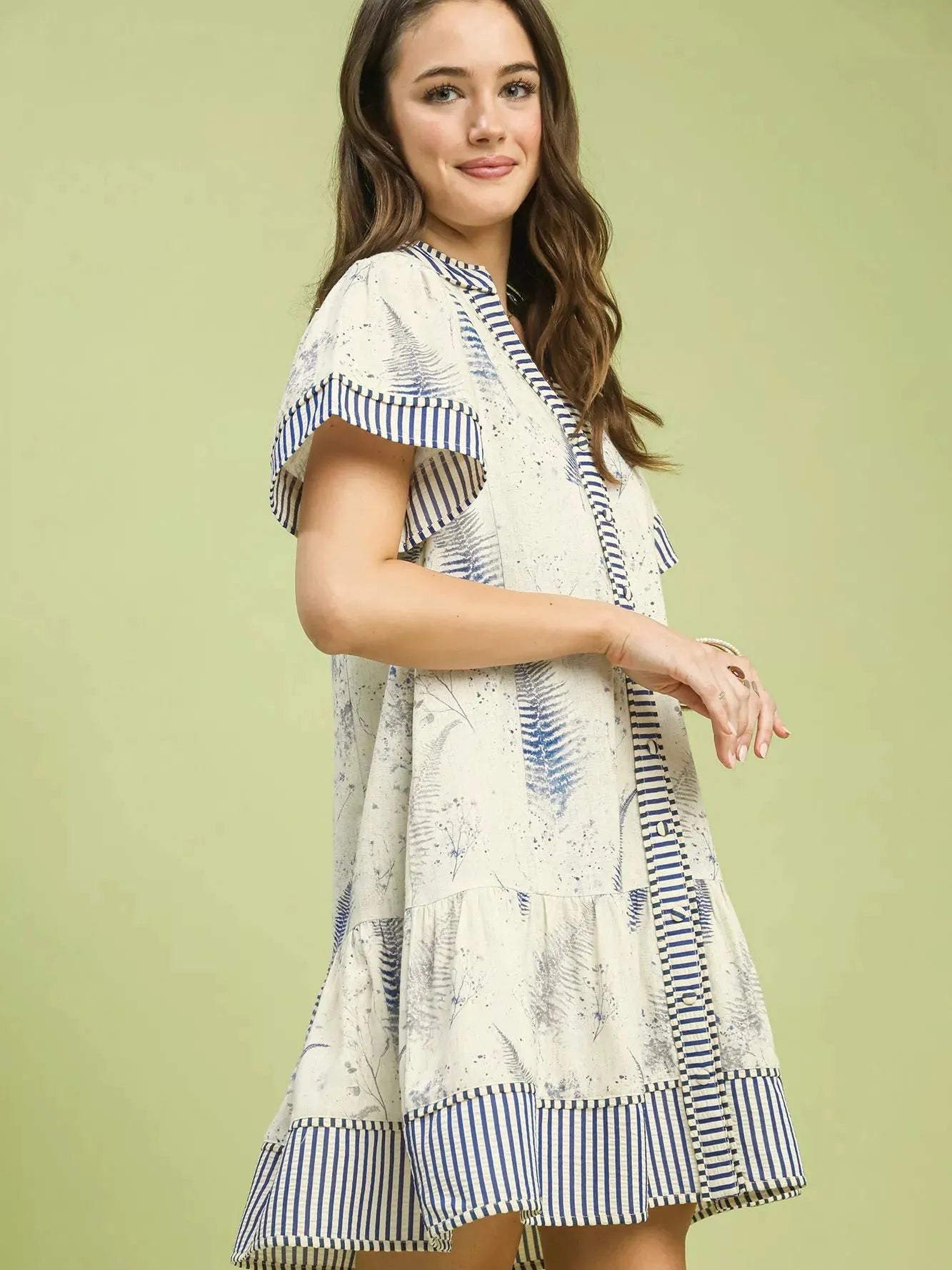 Umgee Boho Belle Linen Printed Button-Front Tiered Mini Dress-Women's Dresses-Shop Z & Joxa