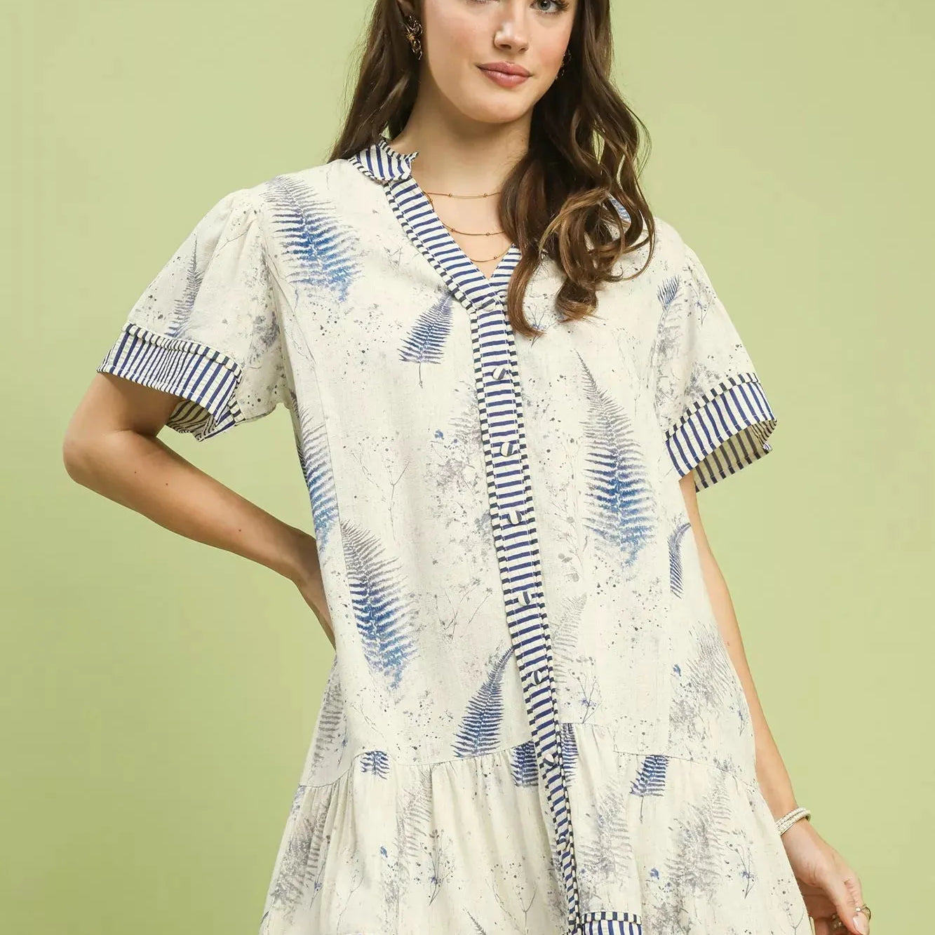 Umgee Boho Belle Linen Printed Button-Front Tiered Mini Dress-Women's Dresses-Shop Z & Joxa