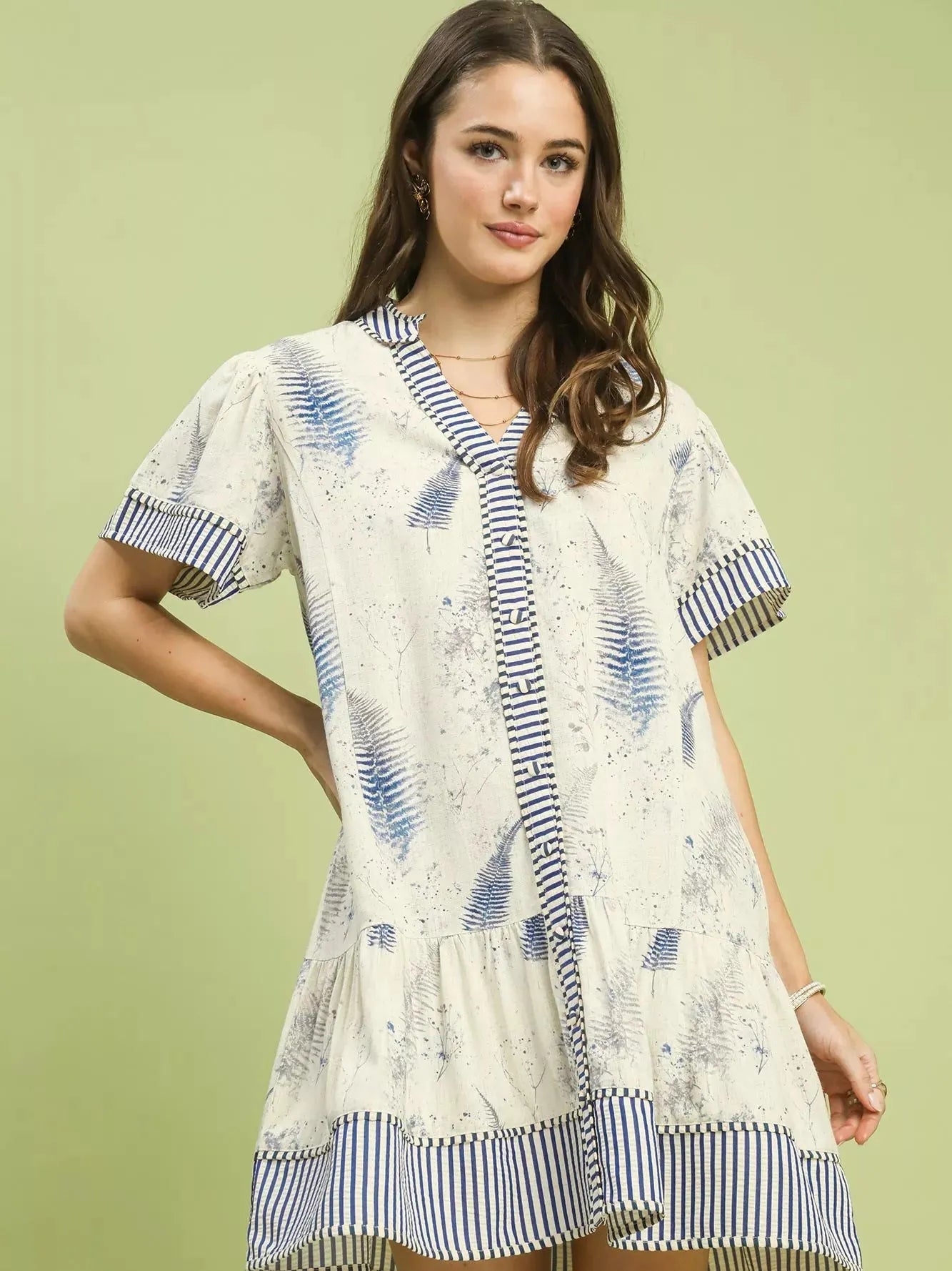 Umgee Boho Belle Linen Printed Button-Front Tiered Mini Dress-Women's Dresses-Shop Z & Joxa