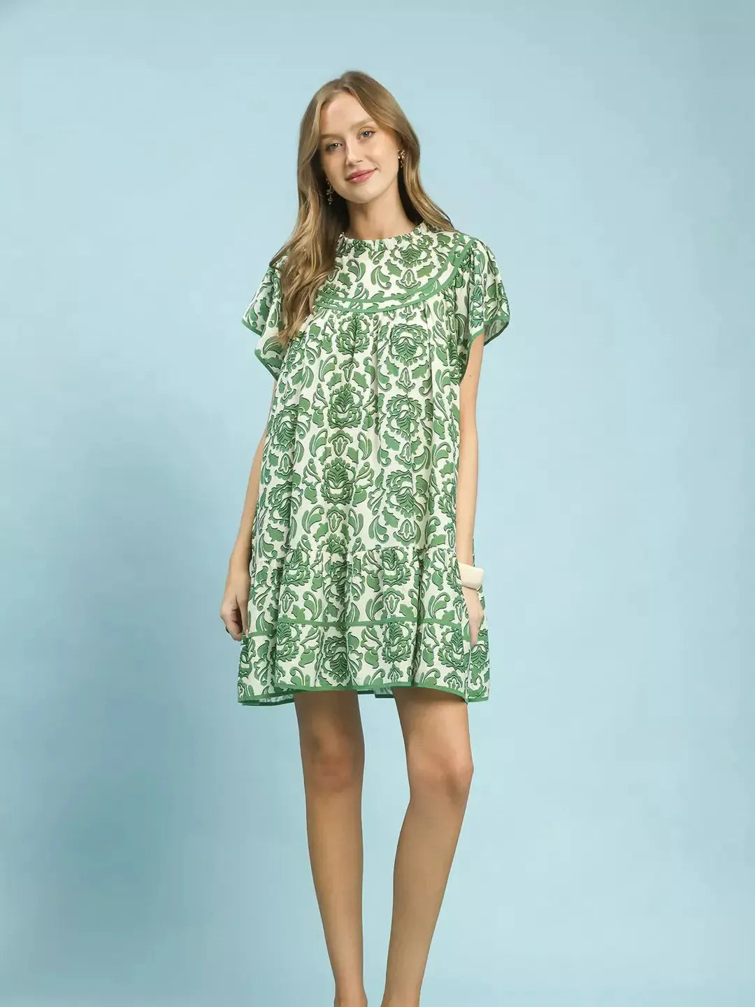 Umgee Bold in Green Abstract Print Babydoll Mini Dress-Women's Dresses-Shop Z & Joxa