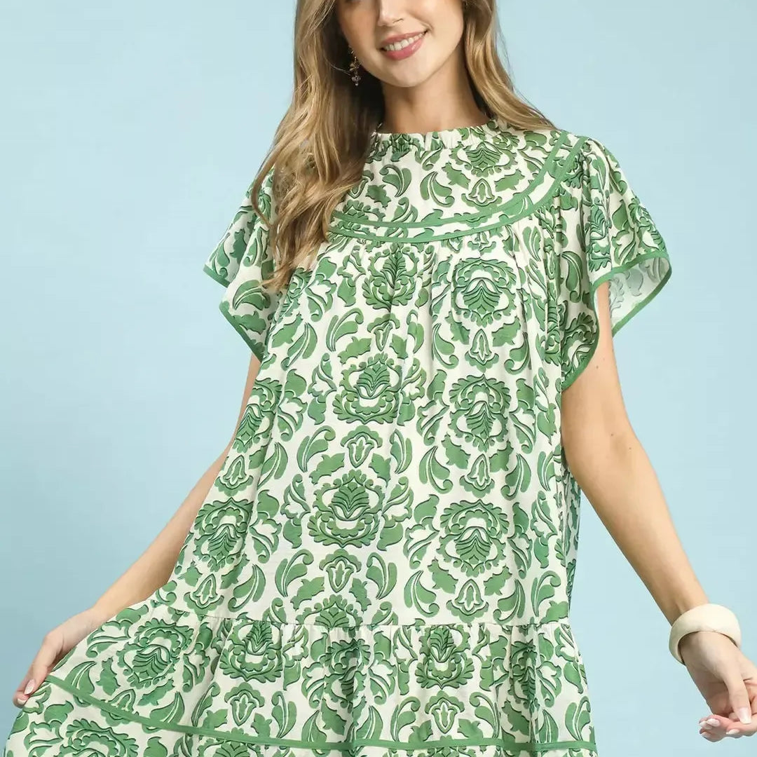 Umgee Bold in Green Abstract Print Babydoll Mini Dress-Women's Dresses-Shop Z & Joxa