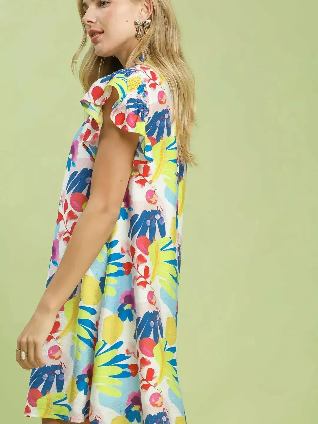 Umgee Botanical Bliss Ruffled Mini Dress-Women's Dresses-Shop Z & Joxa
