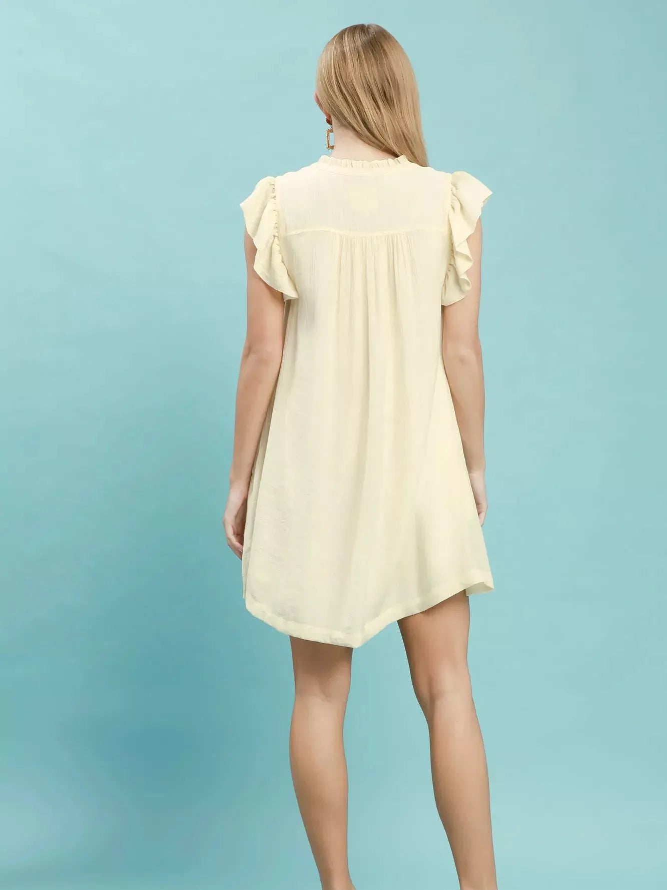 Umgee Butter Cream Henley Ruffle Sleeve Shift Mini Dress-Women's Dresses-Shop Z & Joxa