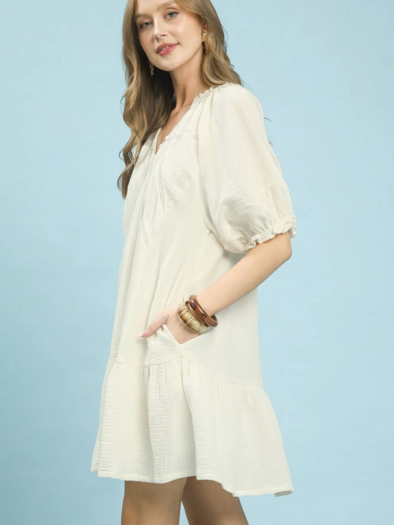 Umgee Coastal Cotton Gauze Tiered Mini Dress-Women's Dresses-Shop Z & Joxa