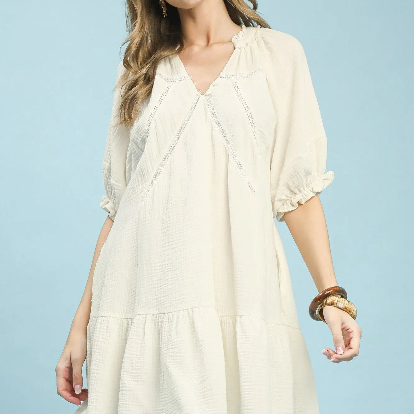 Umgee Coastal Cotton Gauze Tiered Mini Dress-Women's Dresses-Shop Z & Joxa