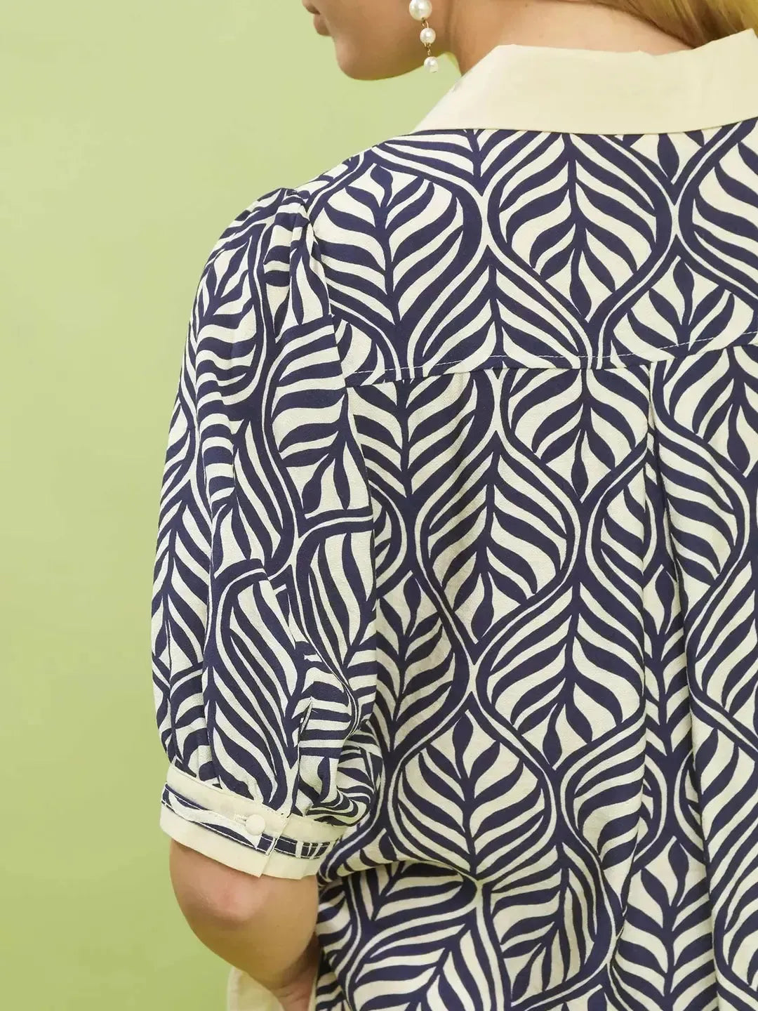 Umgee Coastal Geometry Leaf Print Popover Blouse-Women's Shirts & Tops-Shop Z & Joxa