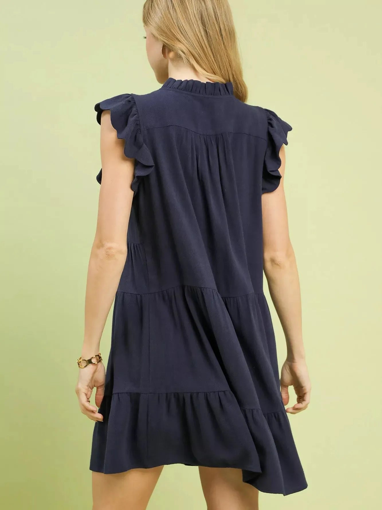 Umgee Coastline Charm Linen Tiered Baby Doll Dress in Navy-Women's Dresses-Shop Z & Joxa