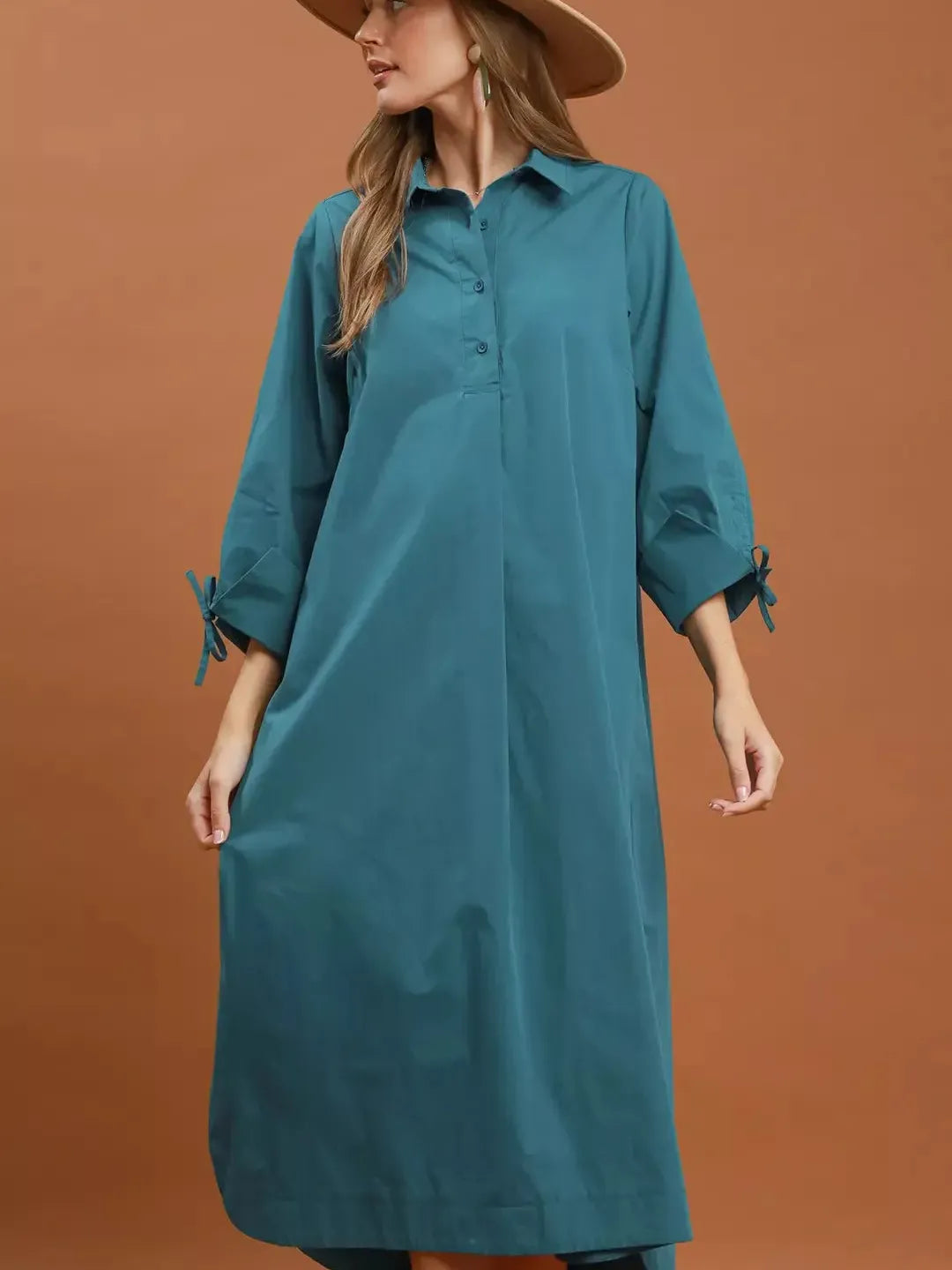 Umgee Collared Button Detail Relaxed Midi Dress-Women's Dresses-Shop Z & Joxa