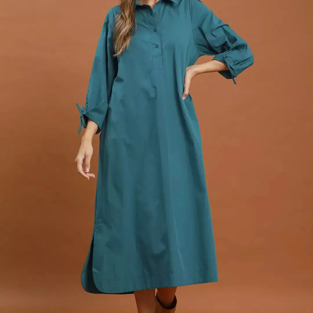 Umgee Collared Button Detail Relaxed Midi Dress-Women's Dresses-Shop Z & Joxa