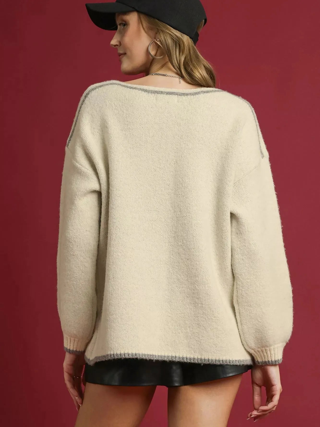 Umgee Cream Petal Mist Floral Jacquard Knit Sweater-Women's Shirts & Tops-Shop Z & Joxa