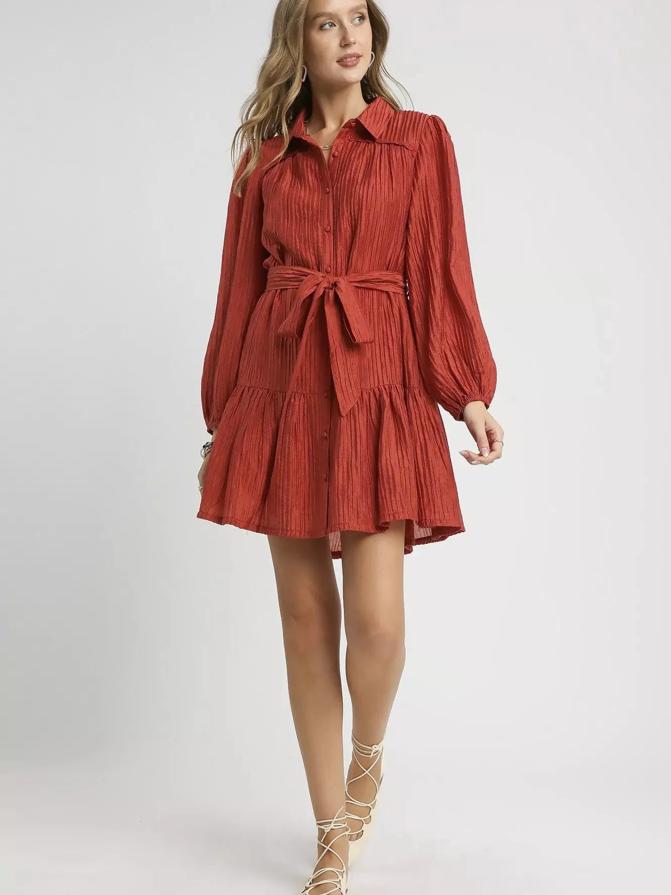 Umgee Crinkle & Dazzle Button-Front Tiered Mini Dress-Women's Dresses-Shop Z & Joxa