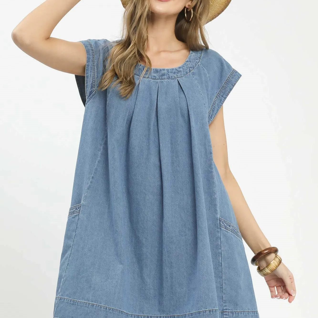 Umgee Denim Daydream Stone Washed Denim Mini Dress-Women's Dresses-Shop Z & Joxa