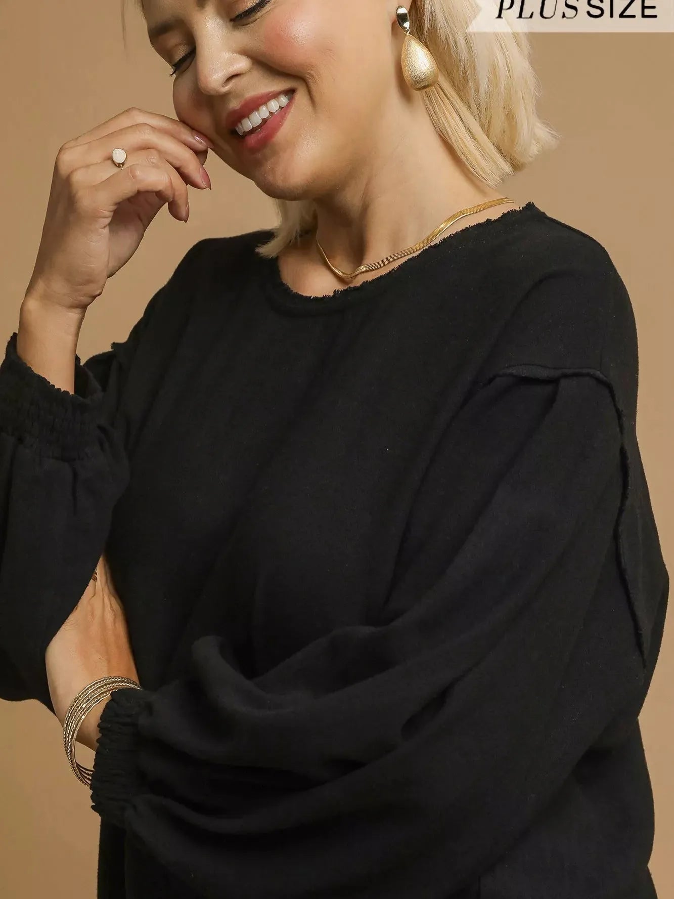 Umgee Drawn Noir Long Sleeve Linen Top with Drawstring-Women's Shirts & Tops-Shop Z & Joxa
