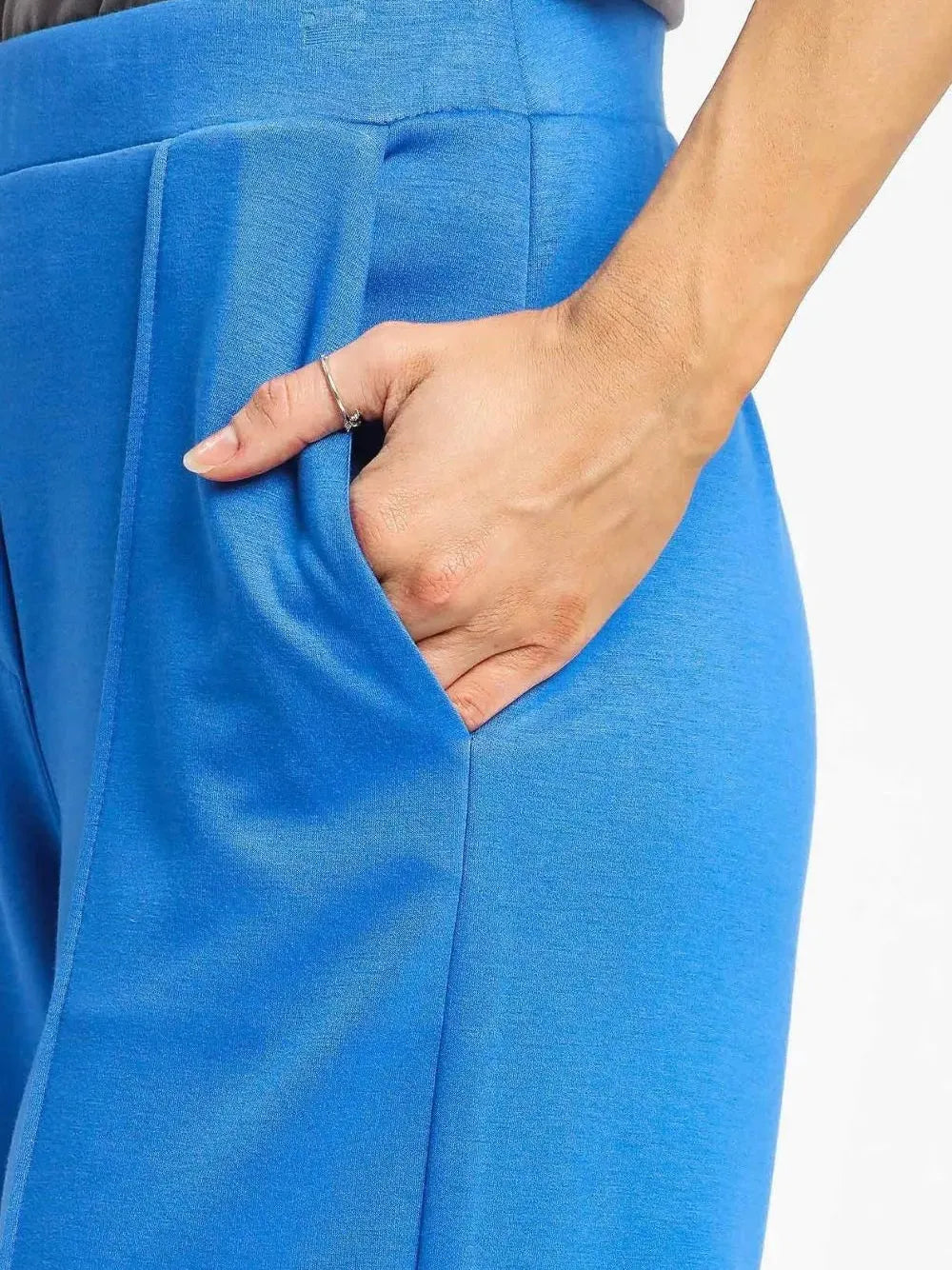 Umgee Easy Does It High Waisted Wide Leg Pants in Sky Blue-Women's Pants-Shop Z & Joxa