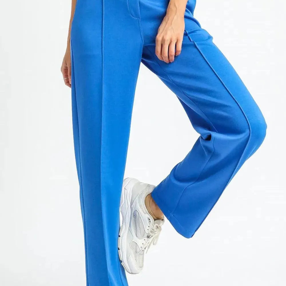 Umgee Easy Does It High Waisted Wide Leg Pants in Sky Blue-Women's Pants-Shop Z & Joxa