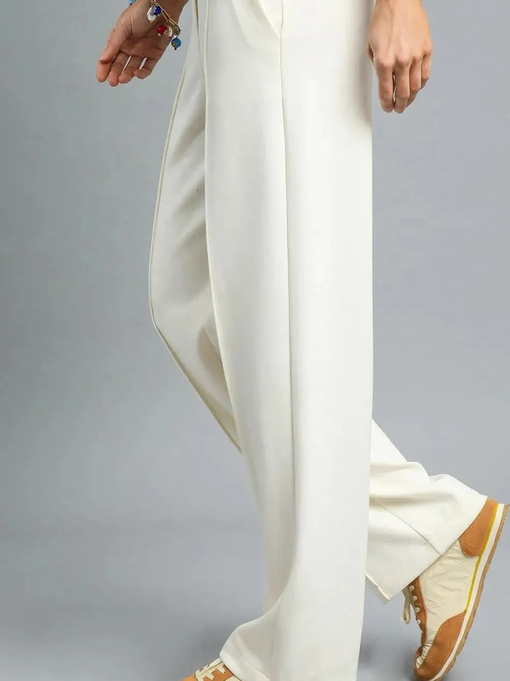 Umgee Easy Does It High Waisted Wide Leg Pants in Soft Ivory-Women's Pants-Shop Z & Joxa