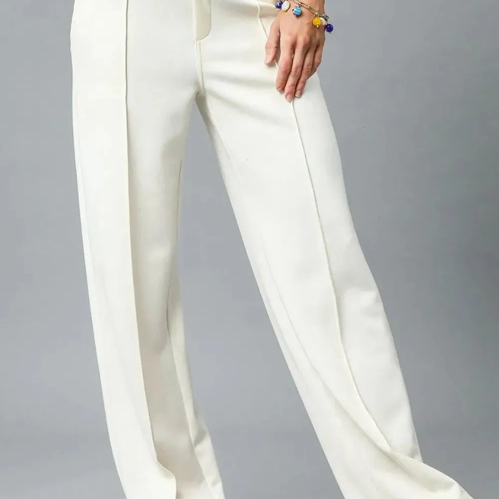 Umgee Easy Does It High Waisted Wide Leg Pants in Soft Ivory-Women's Pants-Shop Z & Joxa