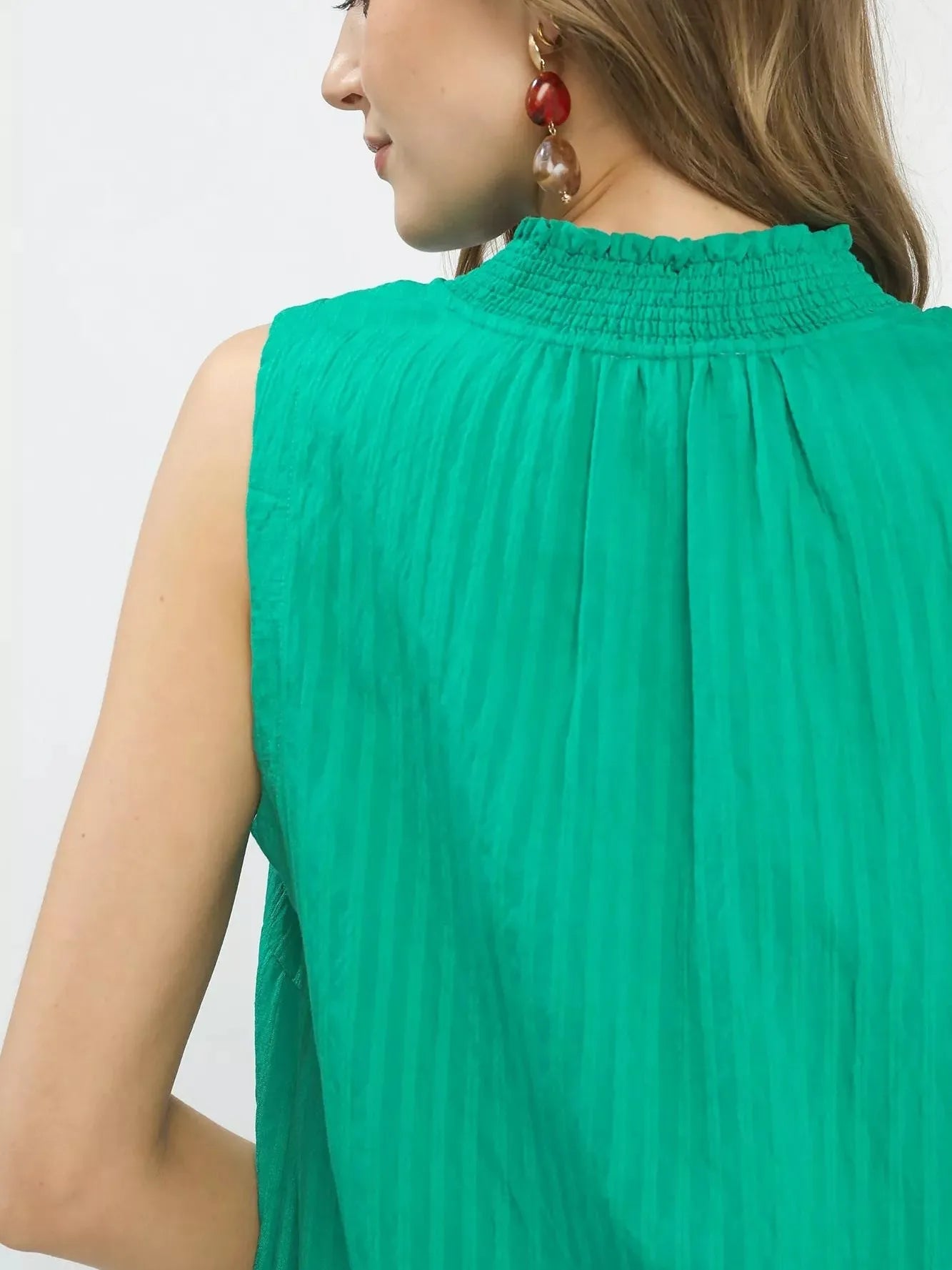 Umgee Emerald Edge Sleeveless Textured Notch Neck Top-Women's Shirts & Tops-Shop Z & Joxa