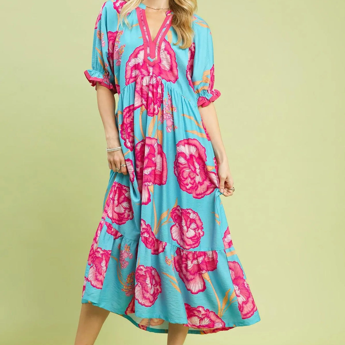 Umgee Floral Blue Romance Floral Midi Dress with Contrast Trim Z & Joxa Co. Umgee Floral Blue Romance Floral Midi Dress with Contrast Trim Z & Joxa Co.