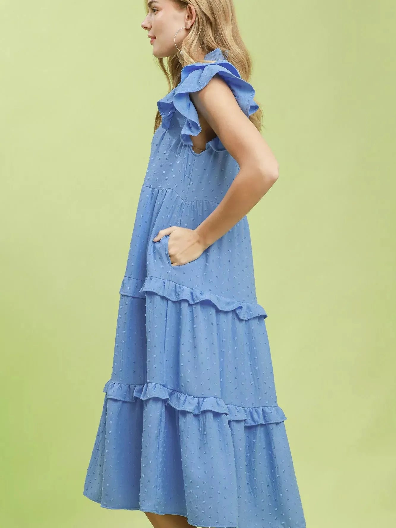 Umgee Forget Me Not Ruffle Sleeve Tiered Midi Dress-Women's Dresses-Shop Z & Joxa