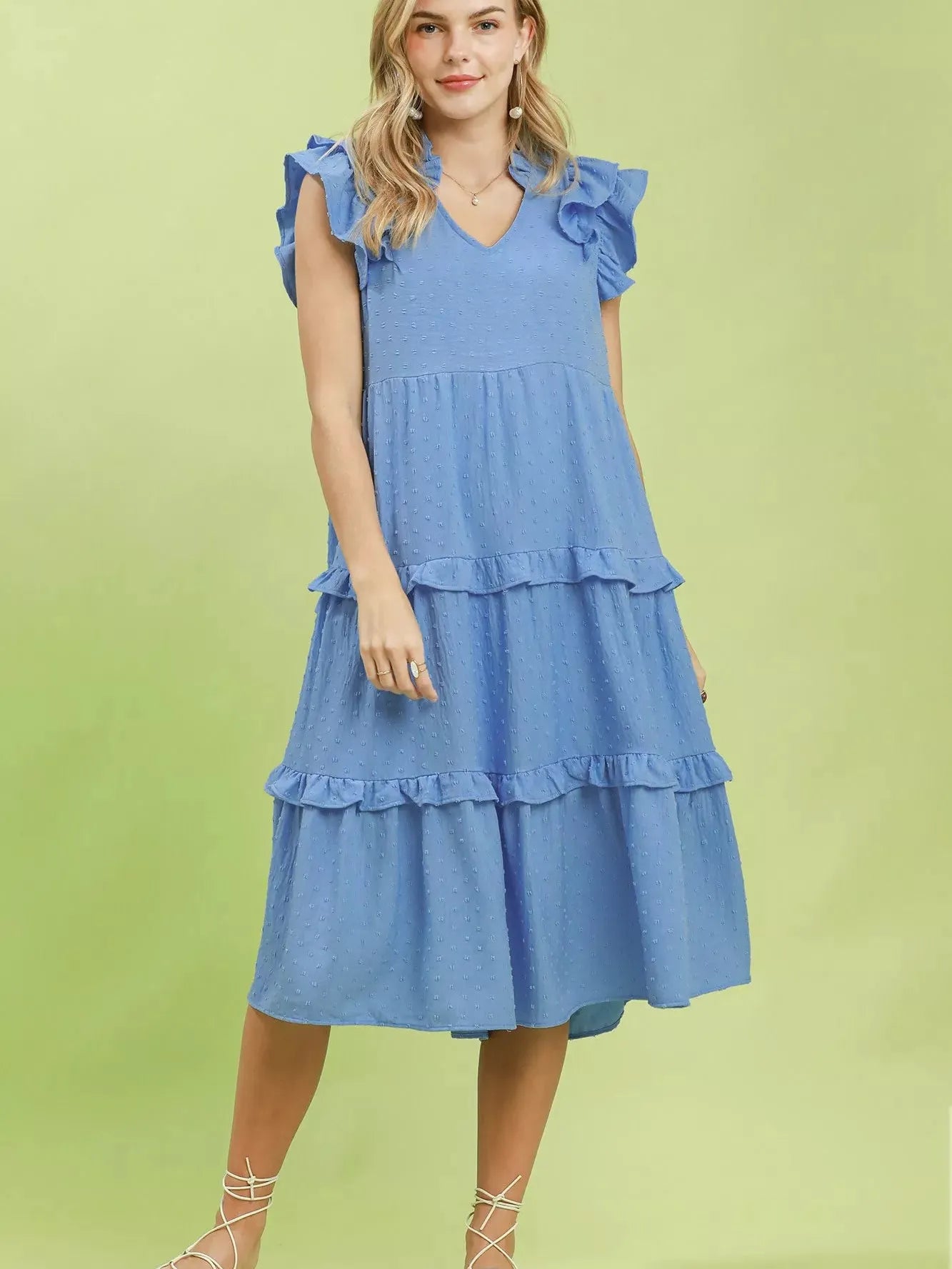 Umgee Forget Me Not Ruffle Sleeve Tiered Midi Dress-Women's Dresses-Shop Z & Joxa