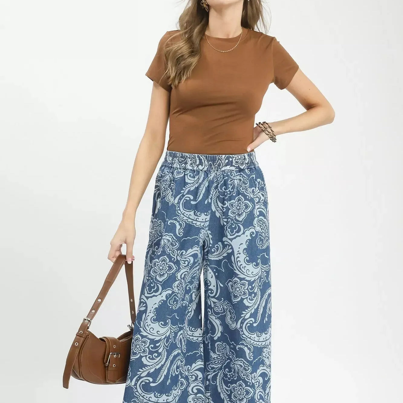 Umgee Free Spirit Stone Washed Floral Wide Leg Crop Pants-Women's Jeans-Shop Z & Joxa