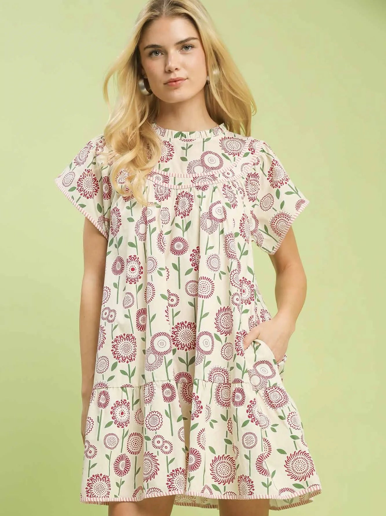 Umgee Garden Daydream Floral Print Tiered Babydoll Dress-Women's Shirts & Tops-Shop Z & Joxa