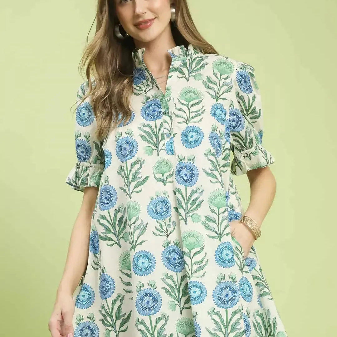 Umgee Garden Daydream Floral Puff Sleeve Babydoll Dress-Women's Dresses-Shop Z & Joxa