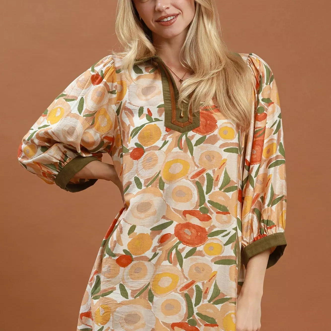 Umgee Garden Groove Mixed Florals Contrast Trim Mini Dress-Women's Dresses-Shop Z & Joxa