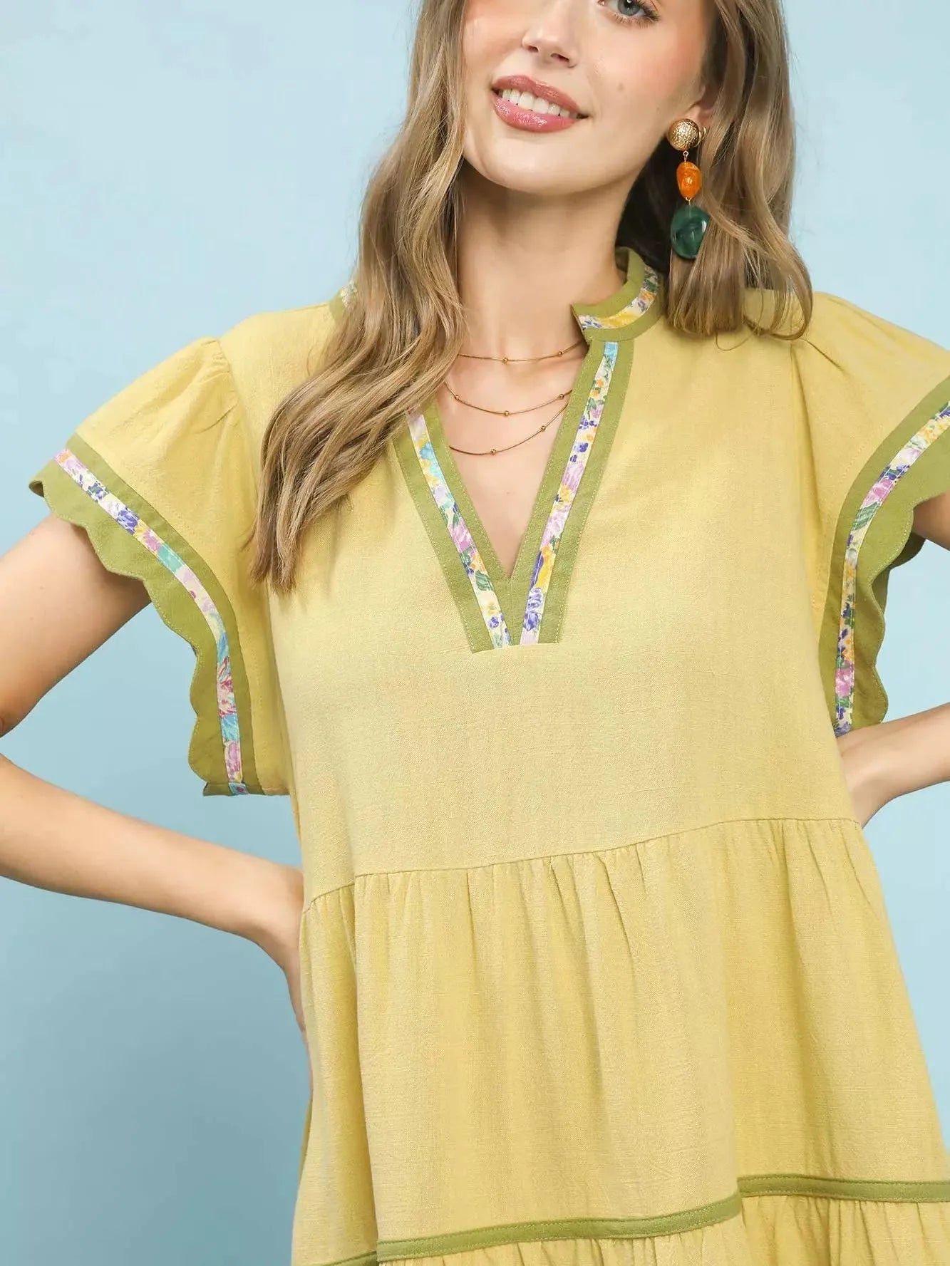 Umgee Honey Blossom Tiered Flutter Sleeve Dress with Floral-Women's Dresses-Shop Z & Joxa