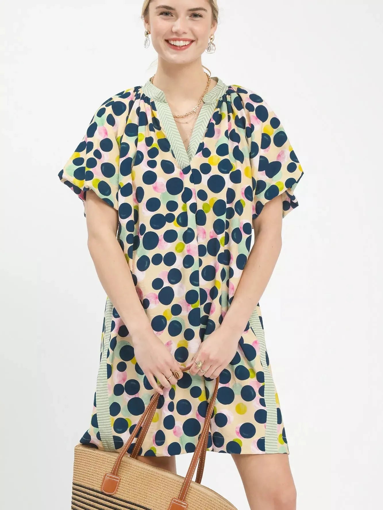 Umgee Honey Daple Polka Dot Print Tunic Dress-Women's Dresses-Shop Z & Joxa