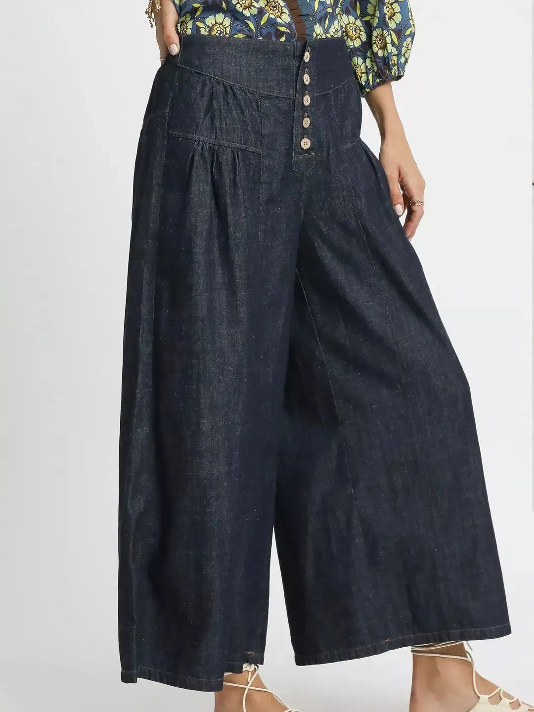 Umgee Indigo Breeze Stone Washed Wide-Leg Button-Front Culottes-Women's Pants-Shop Z & Joxa