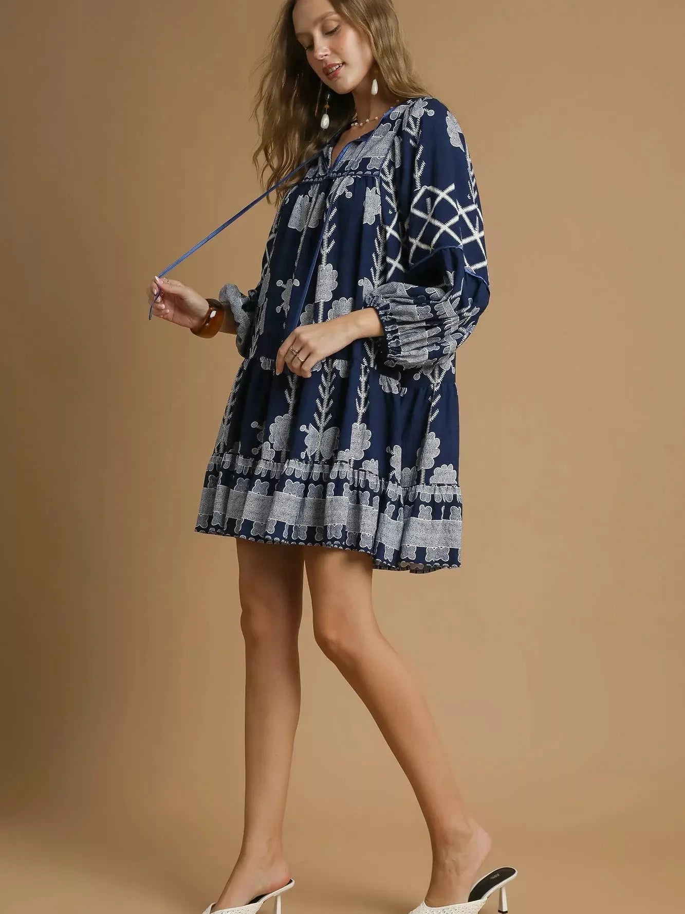 Umgee KnotQuest Tribal Print Mini Dress with Tie Neck-Women's Dresses-Shop Z & Joxa
