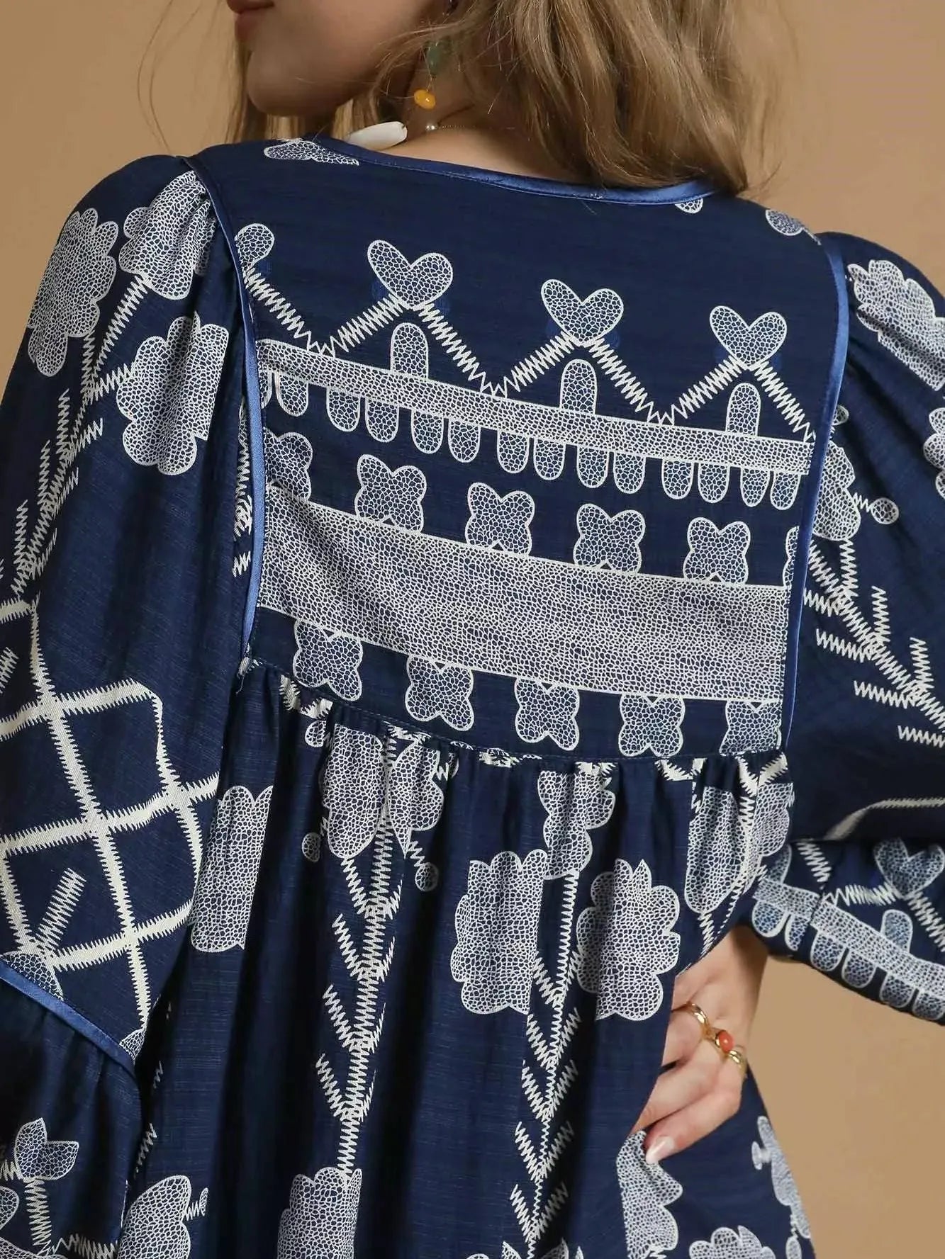 Umgee KnotQuest Tribal Print Mini Dress with Tie Neck-Women's Dresses-Shop Z & Joxa