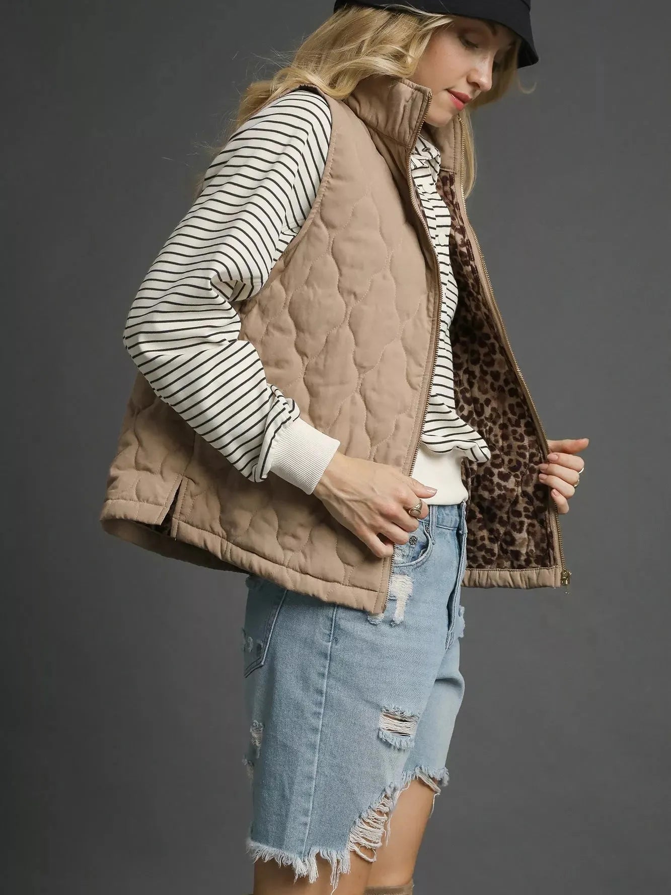 Umgee Latte Luxe Quilted Zip-Up Vest-Women's Shirts & Tops-Shop Z & Joxa