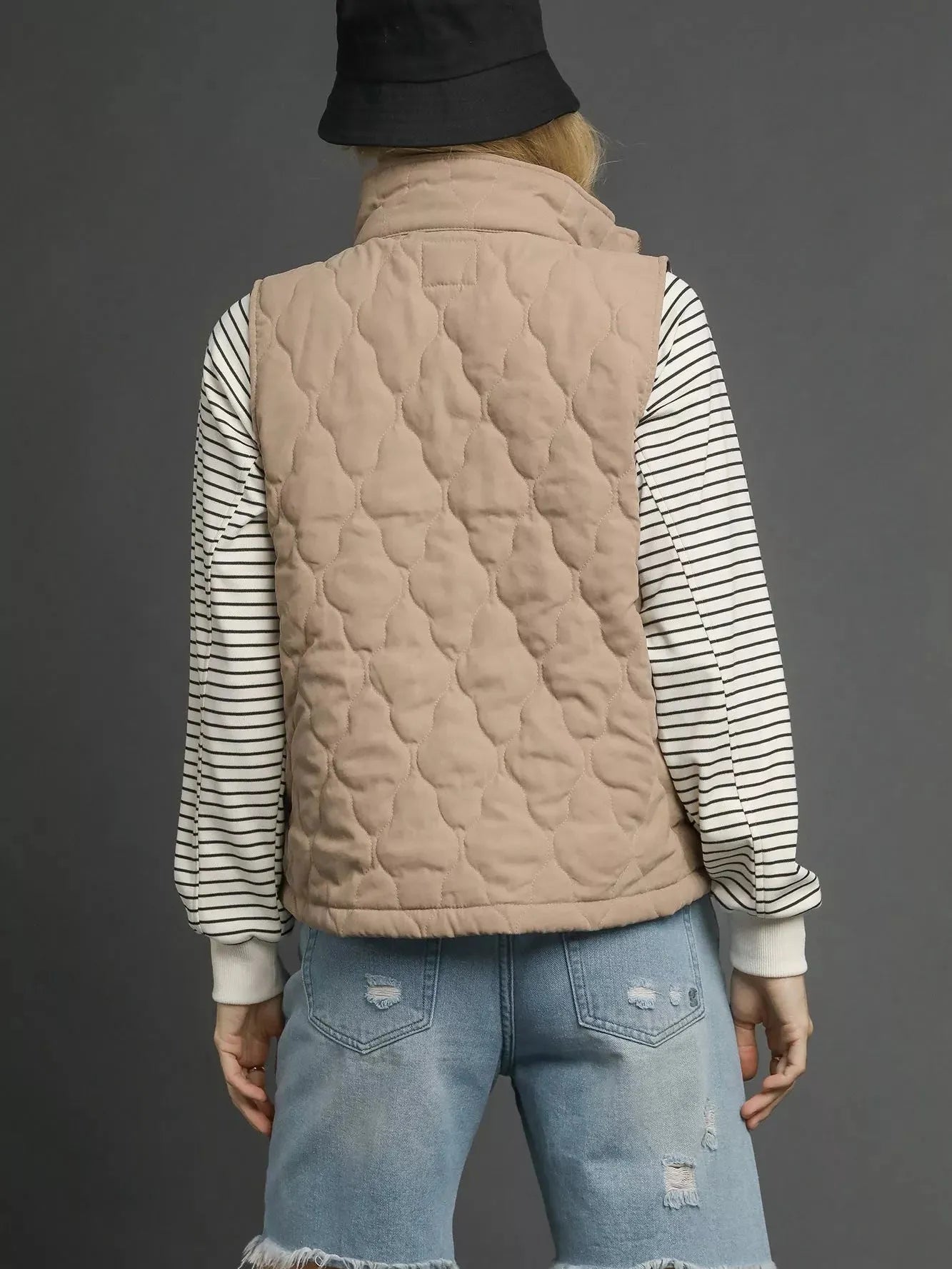 Umgee Latte Luxe Quilted Zip-Up Vest-Women's Shirts & Tops-Shop Z & Joxa