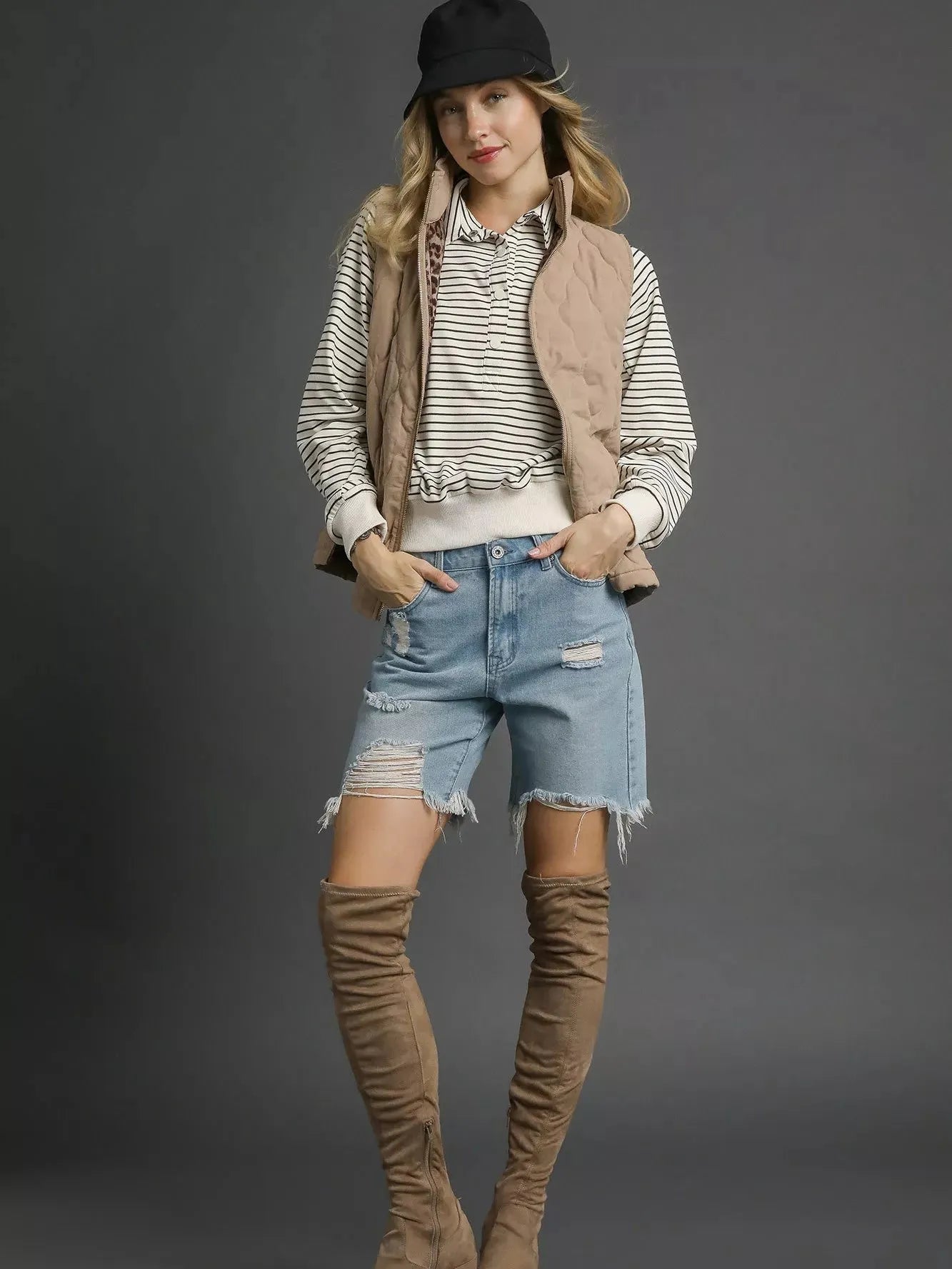 Umgee Latte Luxe Quilted Zip-Up Vest-Women's Shirts & Tops-Shop Z & Joxa