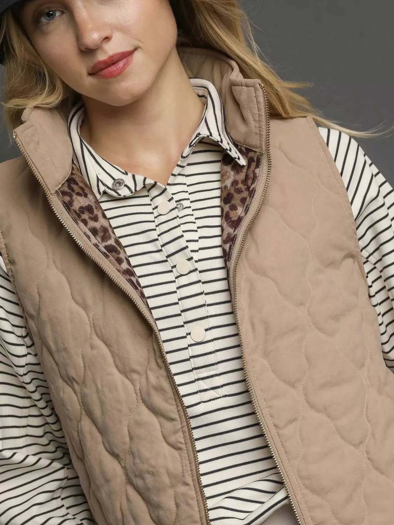 Umgee Latte Luxe Quilted Zip-Up Vest-Women's Shirts & Tops-Shop Z & Joxa