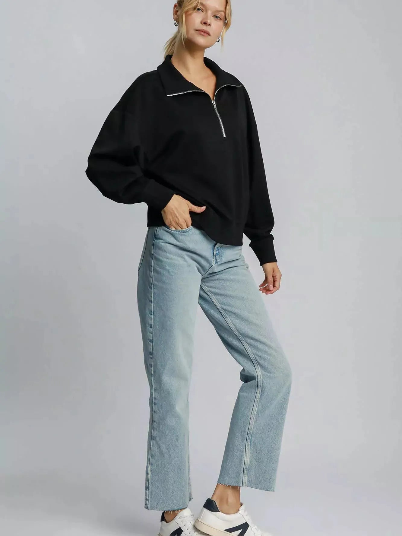 Umgee Lazy Day Luxe Half Zip Drop Shoulder Sweatshirt-Women's Shirts & Tops-Shop Z & Joxa