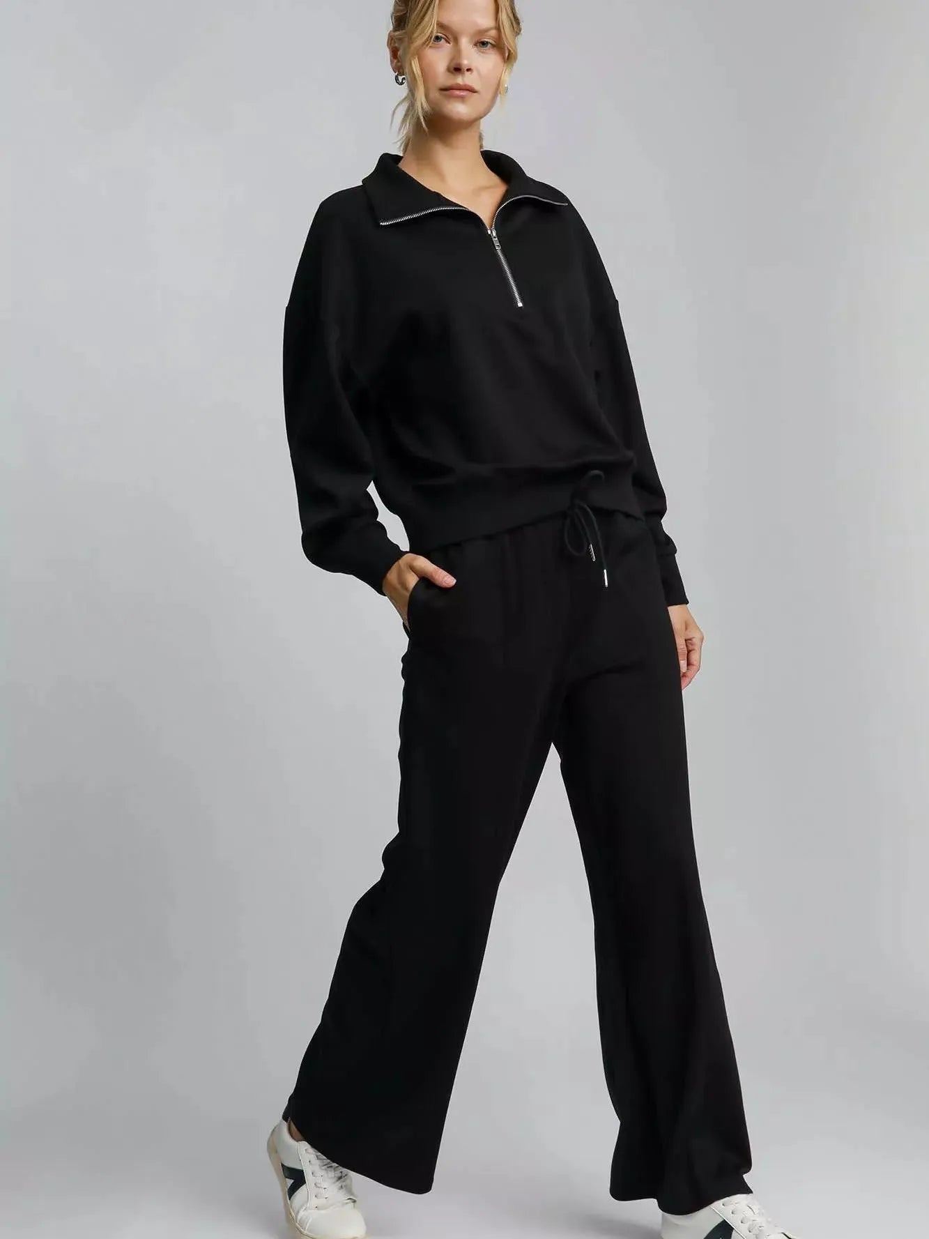 Umgee Lazy Day Luxe Half Zip Drop Shoulder Sweatshirt-Women's Shirts & Tops-Shop Z & Joxa